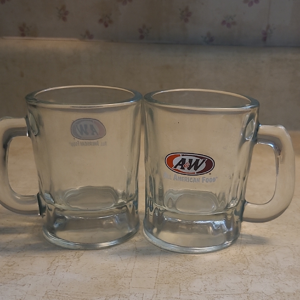 A&W Root Beer Mini Small Glass Mugs. Set of 2